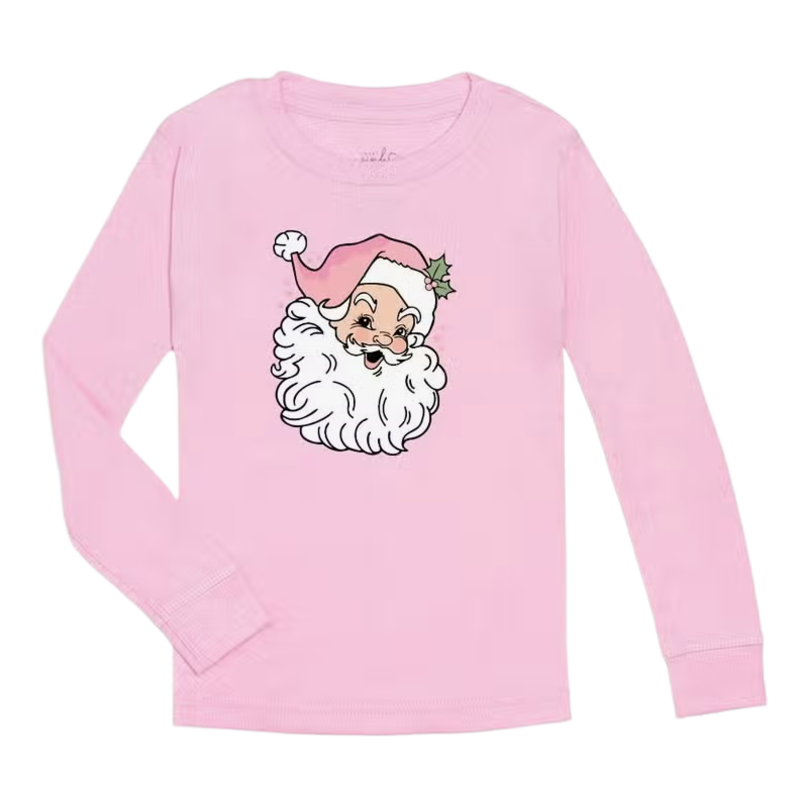 Girls Sweet Wink Retro Santa Long Sleeve Shirt-Pink