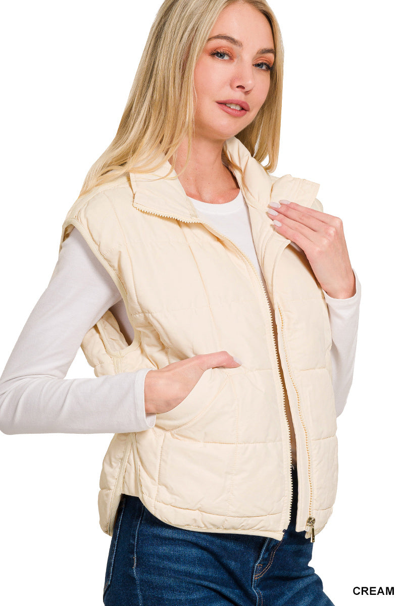 Ladies High Neck Puffer Vest - Cream
