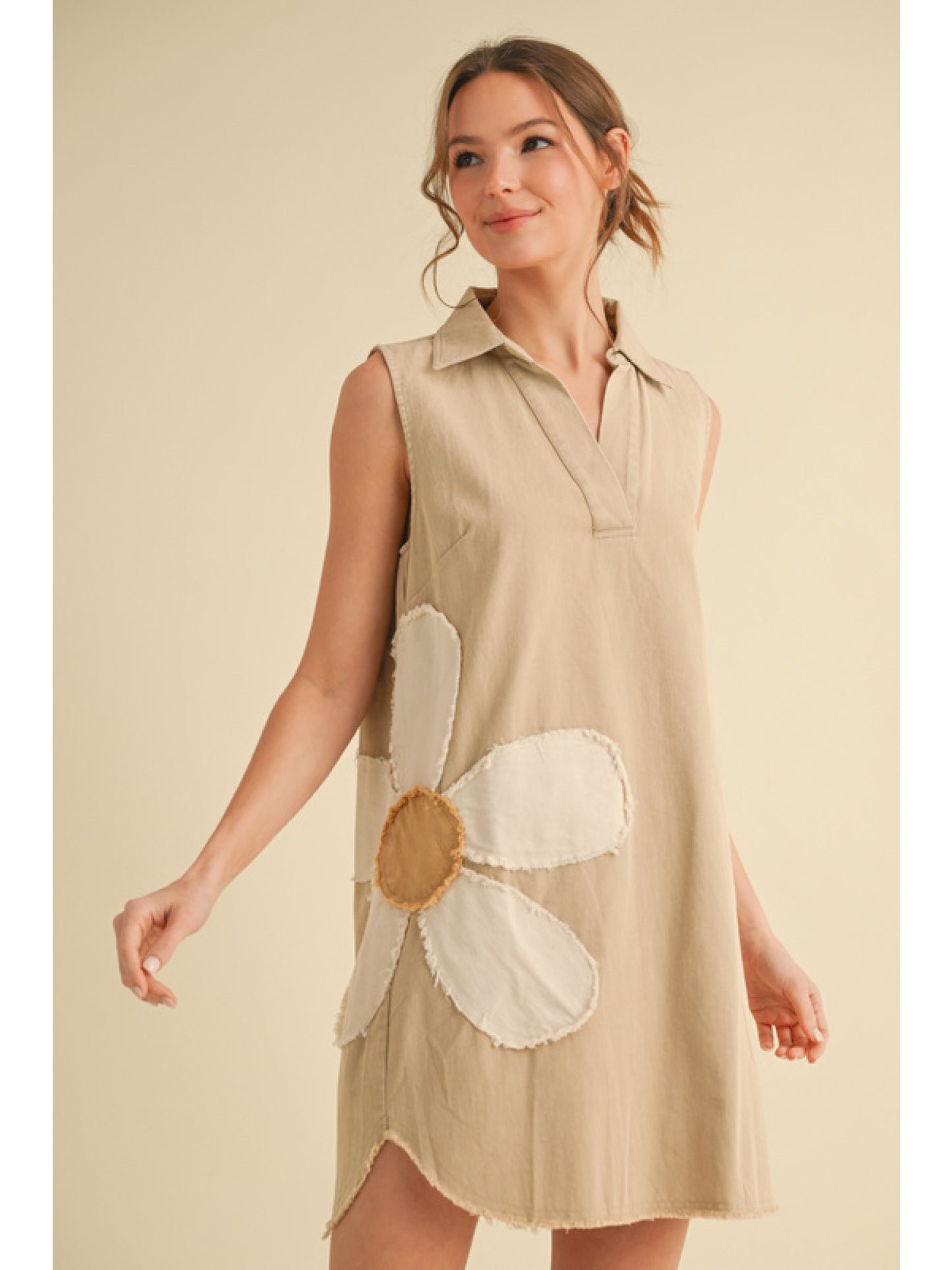 Ladies Jodifl Flower Patch Dress-Taupe