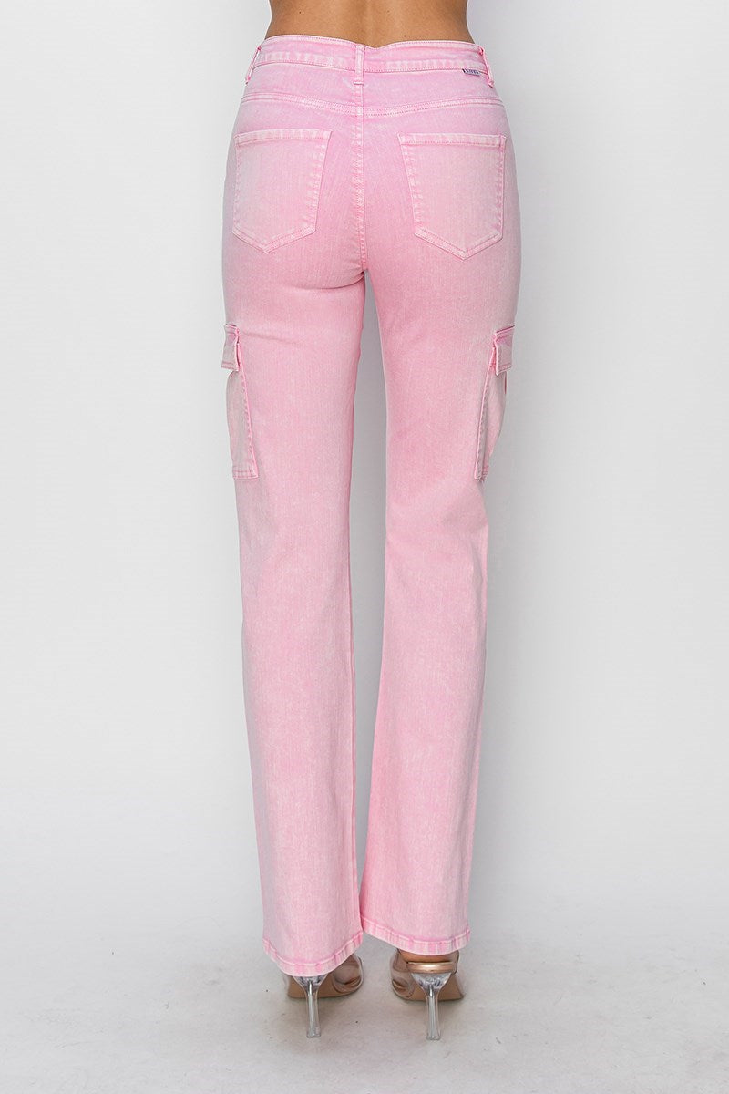Ladies High Rise Straight Pants by Risen Jeans-Acid Pink