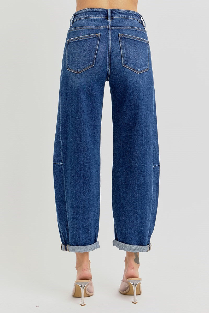 Ladies High Rise Barrel Jeans by Risen Jeans-Dark