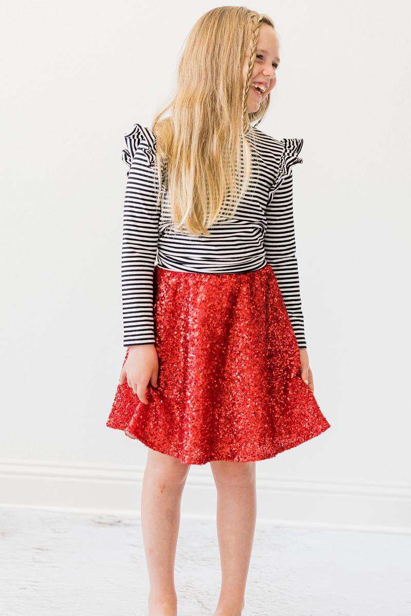 Girls Red Sequin Twirl Skirt by Mila & Rose