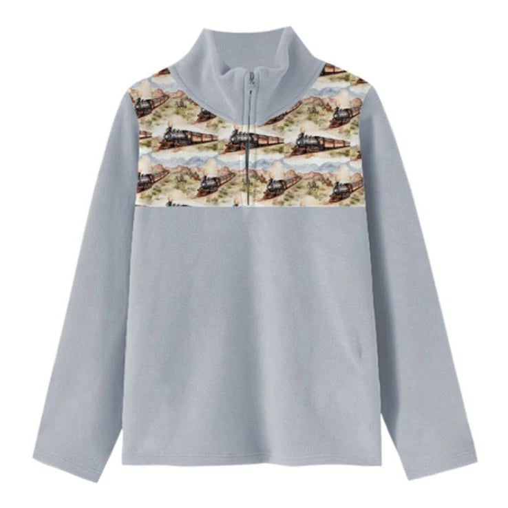 Boys Western Train Fleece Zip Up Sweatshirt by Shea Baby