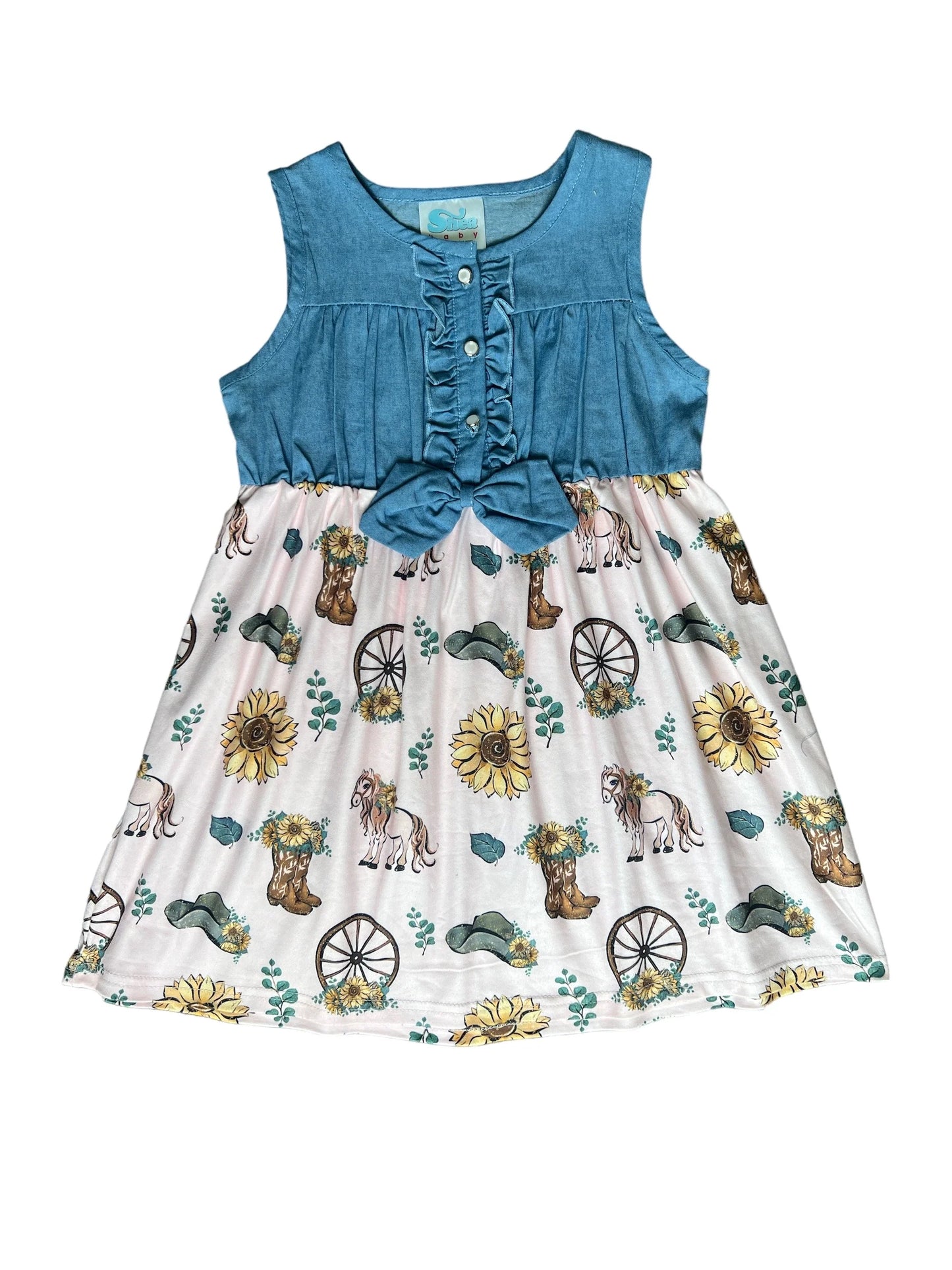 Girls Denim & Sunflower Dress by Shea Baby