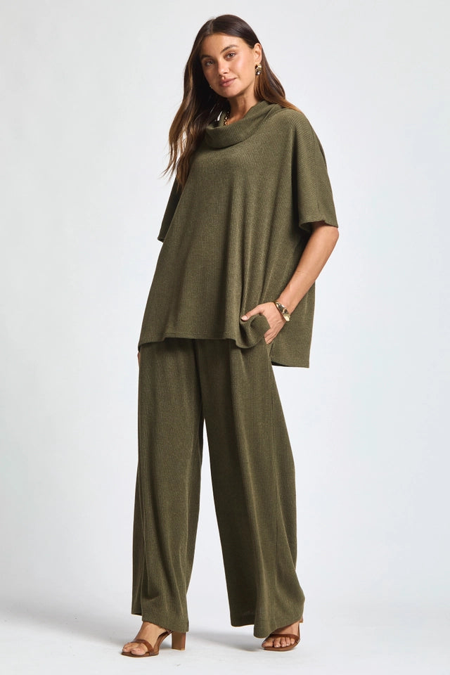 Ladies Cowl Neck Top and Relaxed Pants Set