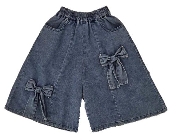 Girls Denim Double Bow Cropped Pants by ML Kids