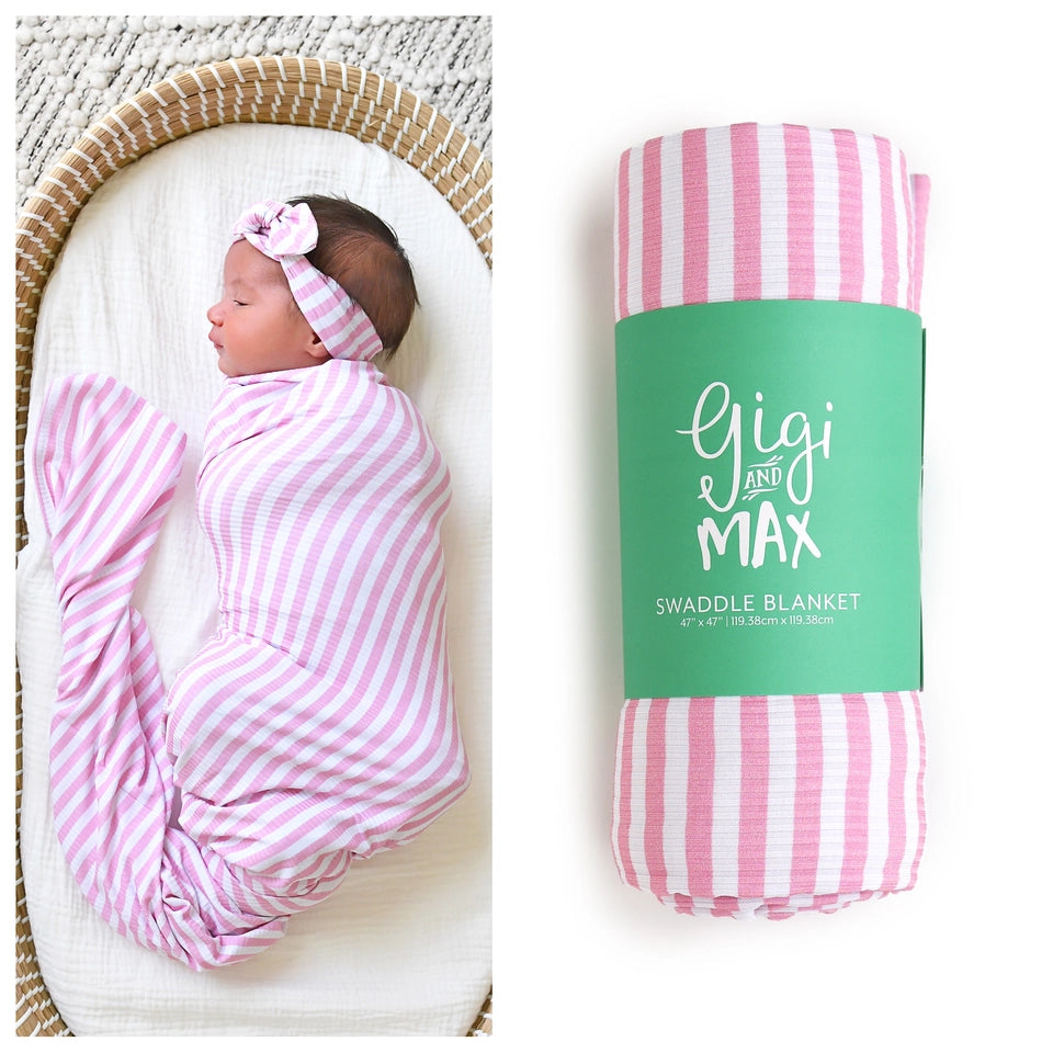 Lana Pink Ribbed Swaddle Bamboo Baby Blanket