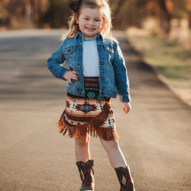 Girls Brown Aztec Fringe Skirt by Shea Baby