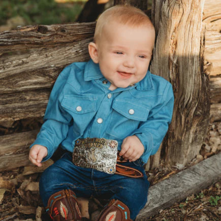 Boys Light Denim Long Sleeve Snap Onesie or Shirt by Shea Baby