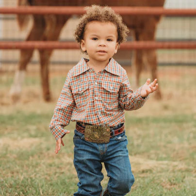 Boys Red Plaid Pearl Snap L/S Onesie or Shirt by Shea Baby