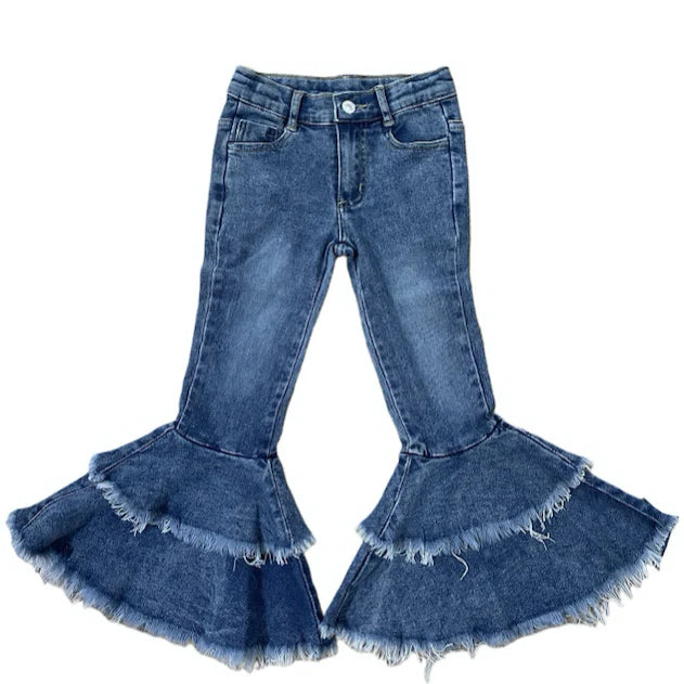 Girls Blue Jean Ruffle Bells by Shea Baby