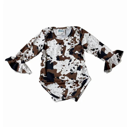 Girls Brown Cowprint Bell Sleeve Shirt by Shea Baby