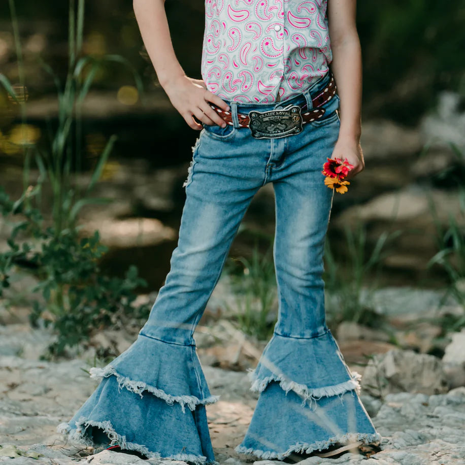 Girls Blue Jean Ruffle Bells by Shea Baby