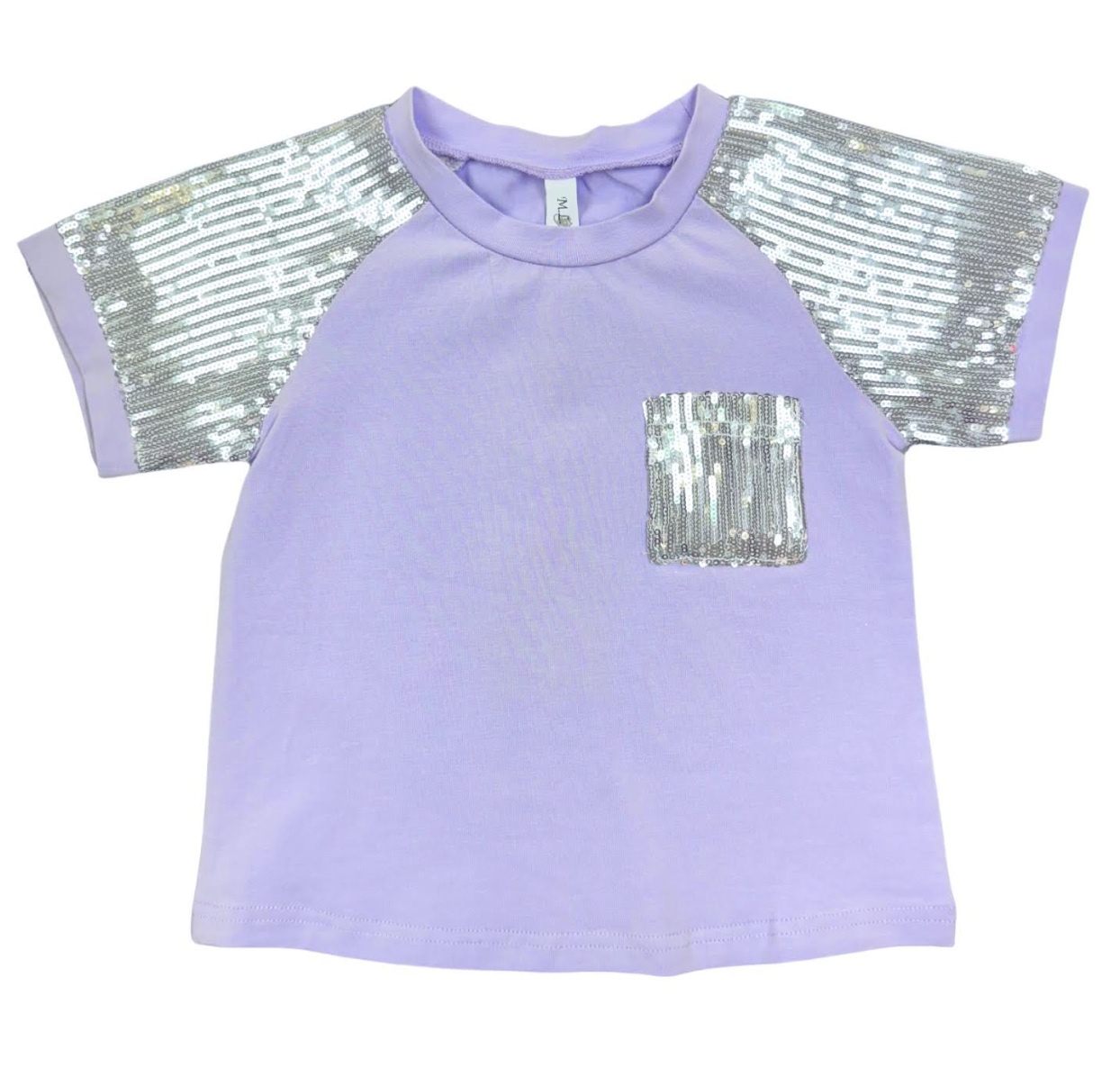 Girls Lavender Sequin Sleeve and Pocket T-Shirt by ML Kids