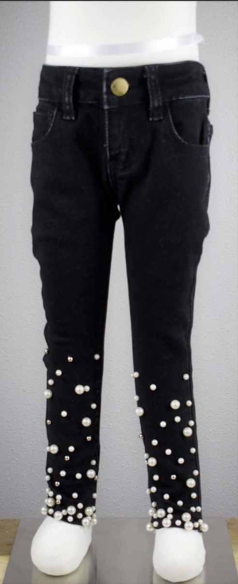 Girls Black Jean with Pearls by ML Kids