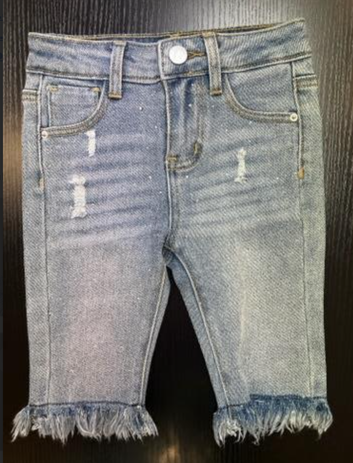 Girls Distressed Crop Jeans with Frayed Hem by ML Kids