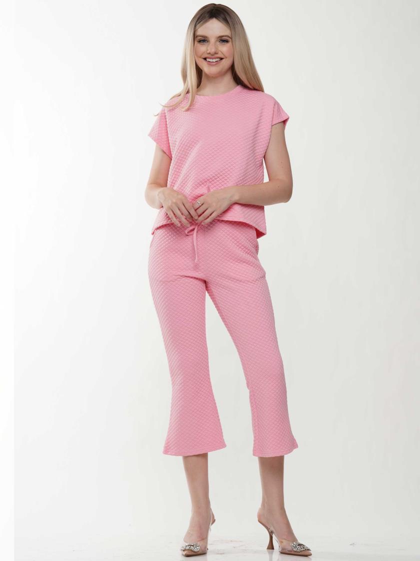 Ladies Quilted Short Sleeve Top by Why Dress-Pink