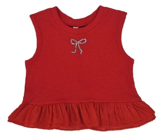 Girls Red Ribbed Ruffle Tank by ML Kids