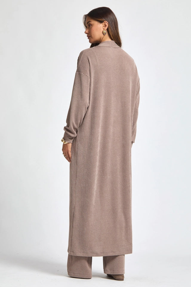 Ladies Longline Cardigan and Relaxed Pants Set-Oyster