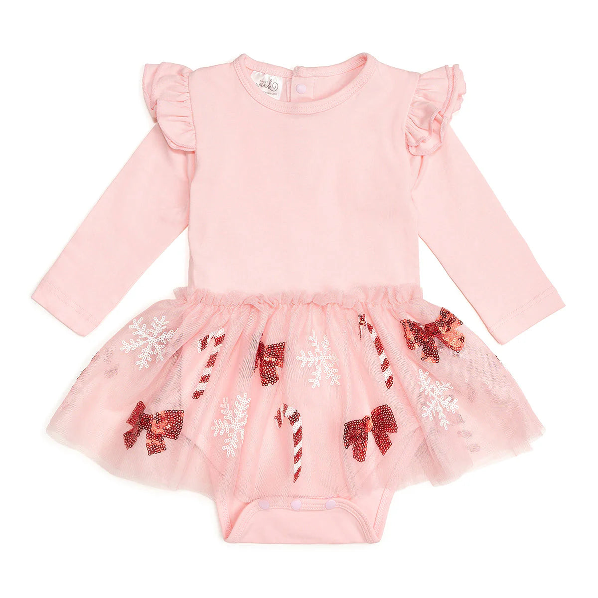 Girls Candy Cane Cutie Christmas L/S Tutu Bodysuit by Sweet Wink