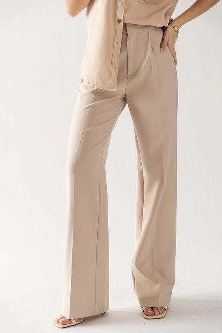 Ladies Urban Daizy Elastic Back Waistband Textured Wide Leg Slacks