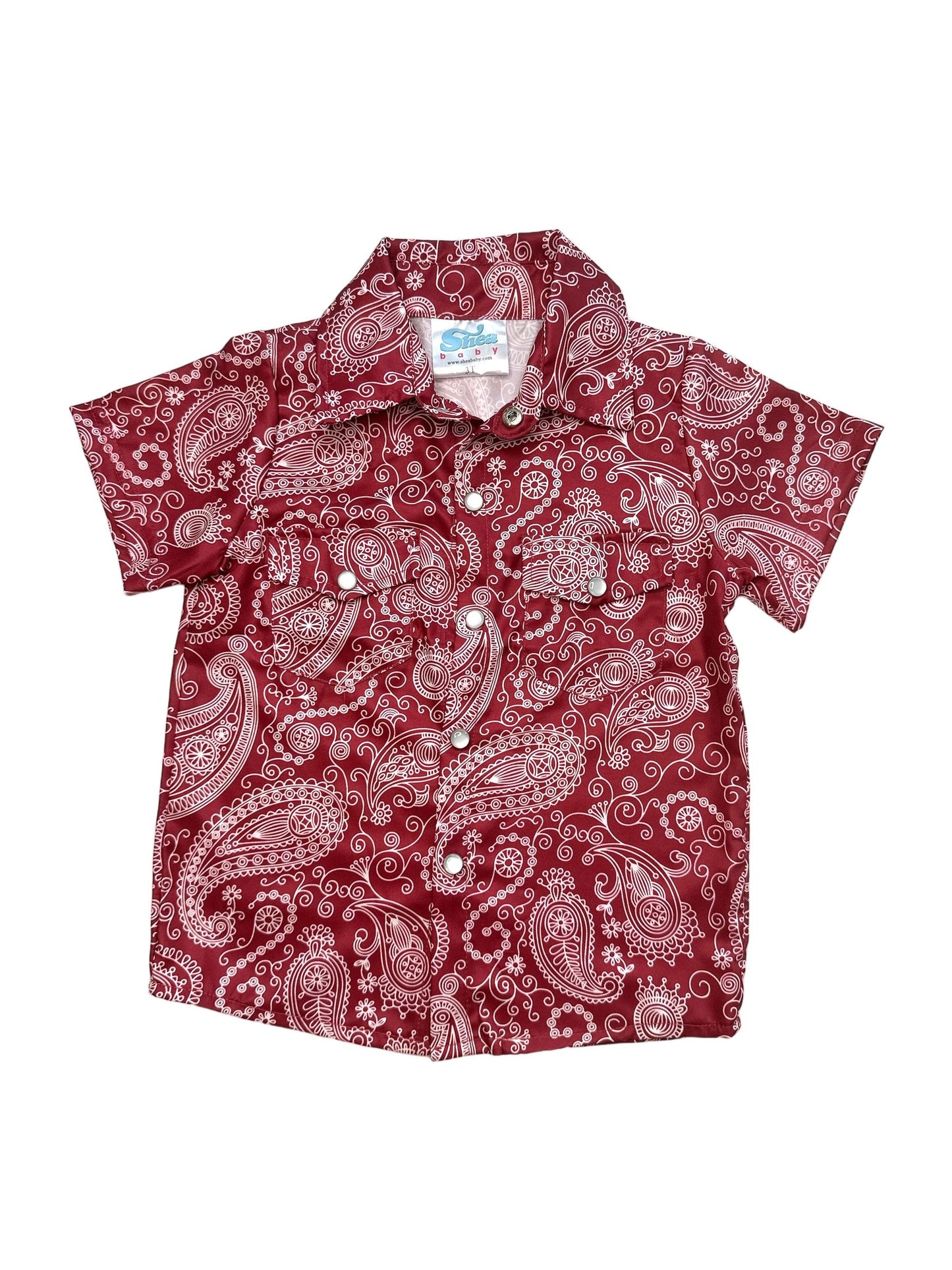Boys Maroon Paisley Pearl Snap Onesie/Shirt by Shea Baby