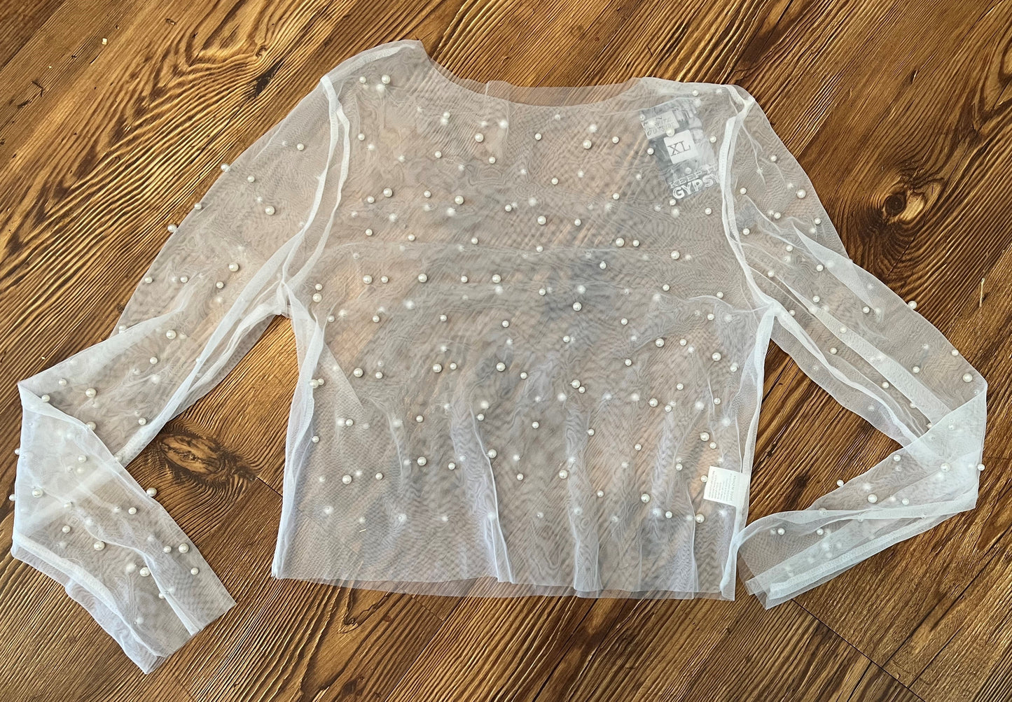 Ladies Skivvies Pearl Mesh Top-Black