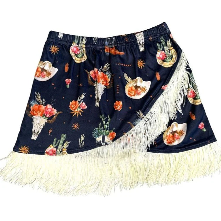 Girls Black Floral Skull Fringe by Shea Baby