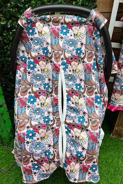 Flower Cow Skull Printed Car Seat Cover