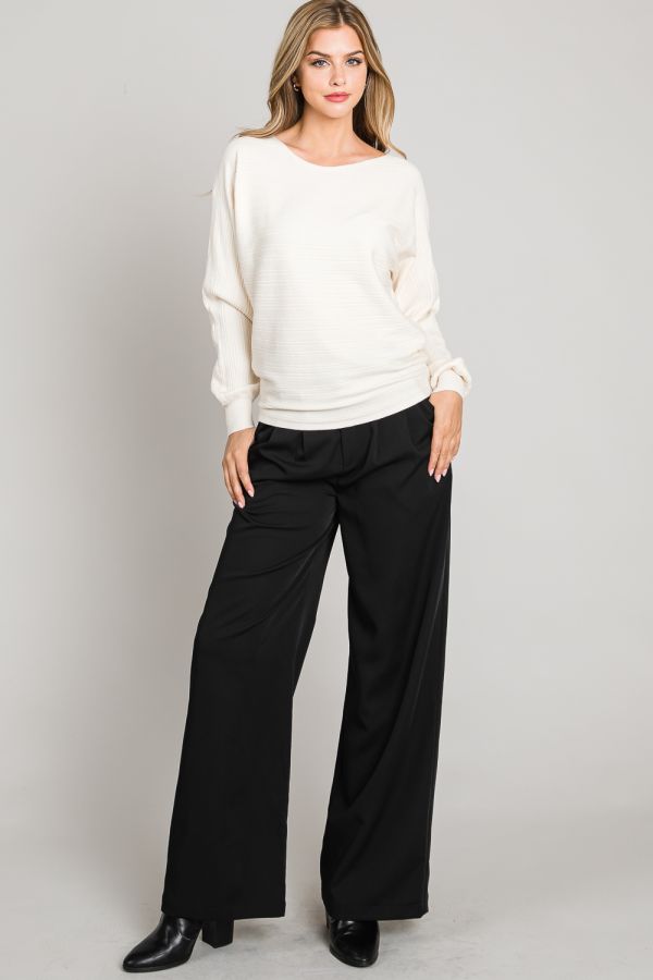 Ladies Soft Variegated Rib Fine Gauge Pullover Dolman by Allie Rose-Cream