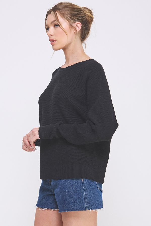 Ladies Soft Fine Gauge Mini Waffle Texture Dolman by Allie Rose - Black
