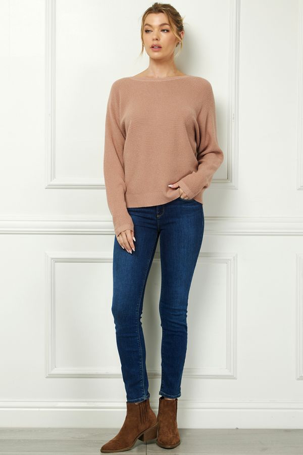 Ladies Soft Fine Gauge Mini Waffle Texture Dolman by Allie Rose - Dusty Rose