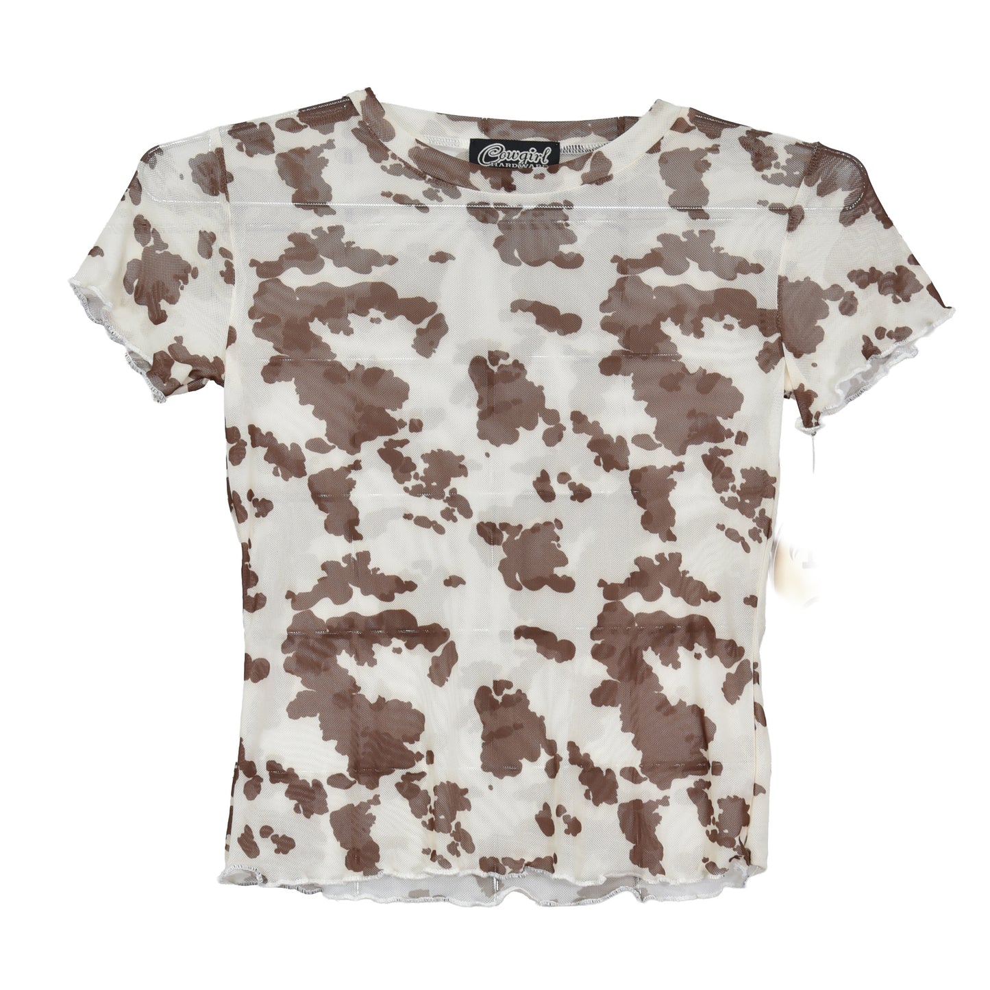 Girls Brown Mesh Cowprint S/S Top by Cowboy Hardware