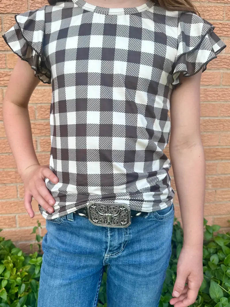 Girls Brown Plaid My Love Top by Sterling Kreek