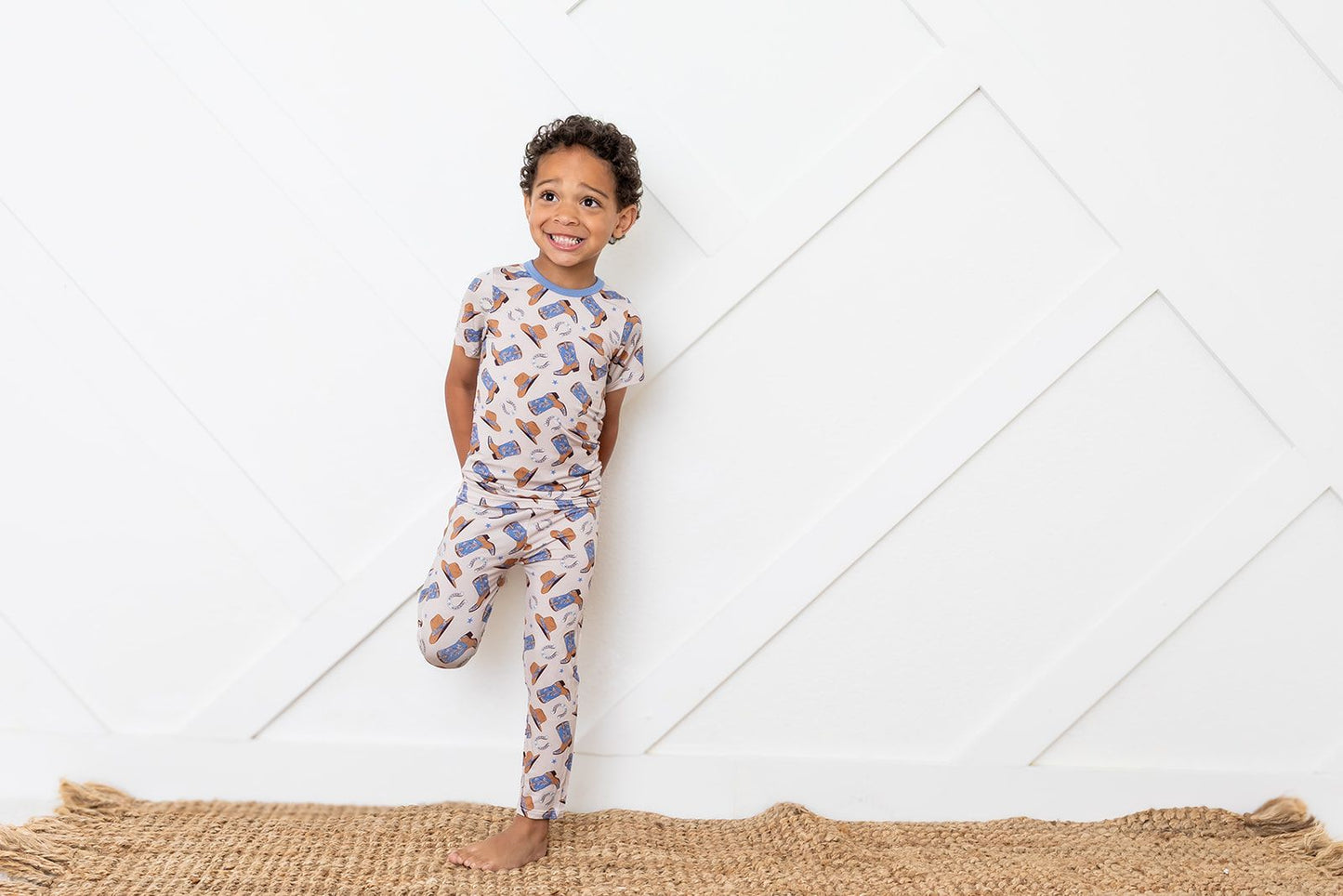 Boys S/S Western Blue Shorts PJ Set by Bestaroo