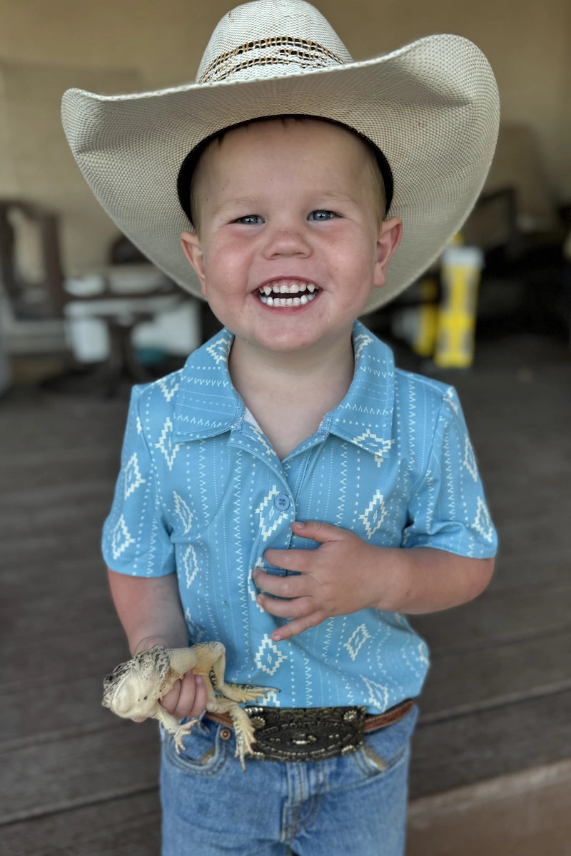 Boys Mini Dusty Blue Polo by Sterling Kreek