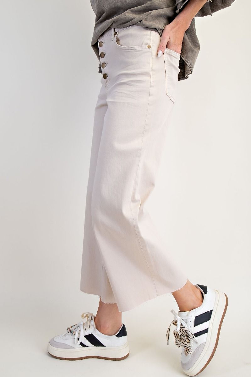 Ladies Easel Button Front Wide Leg Twill Trousers