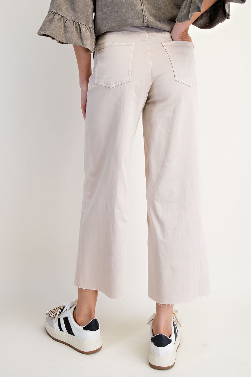 Ladies Easel Button Front Wide Leg Twill Trousers
