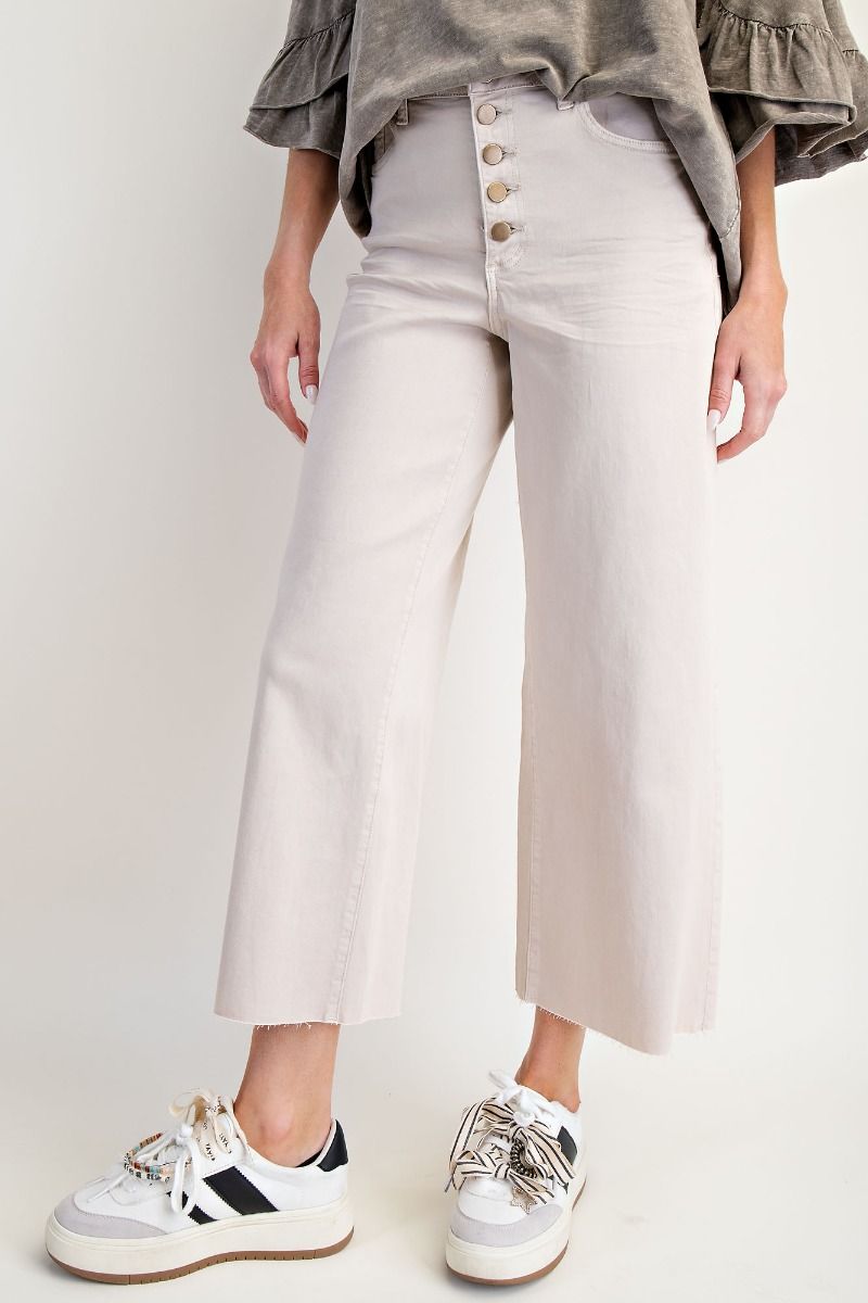 Ladies Easel Button Front Wide Leg Twill Trousers