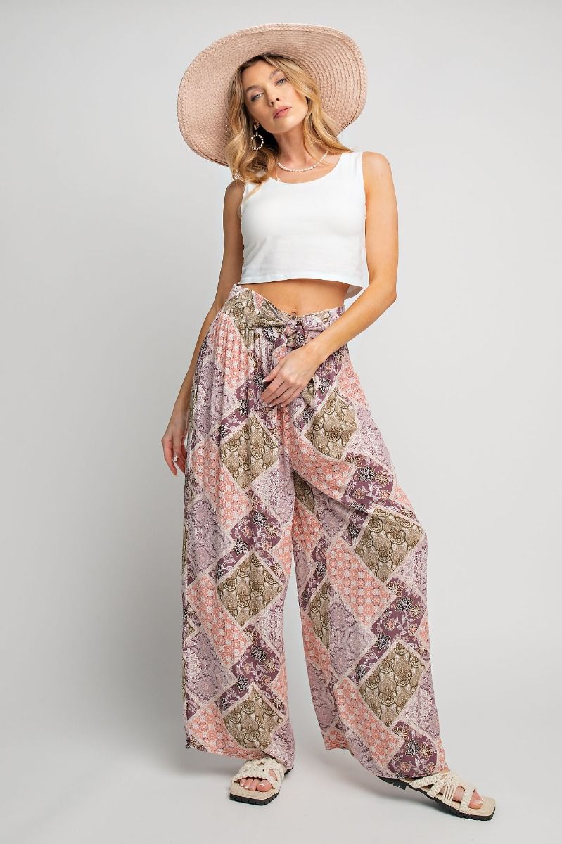 Ladies Easel Patchwork Printed Rayon Gauze Palazzo Pants