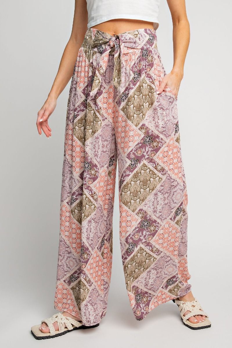 Ladies Easel Patchwork Printed Rayon Gauze Palazzo Pants