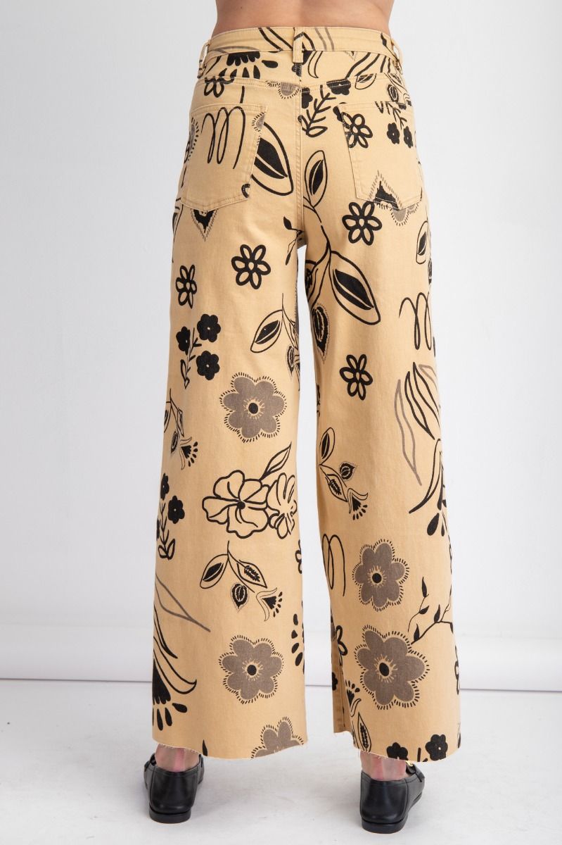 Ladies Floral Printed Washed Twill Wide Pants by Easel