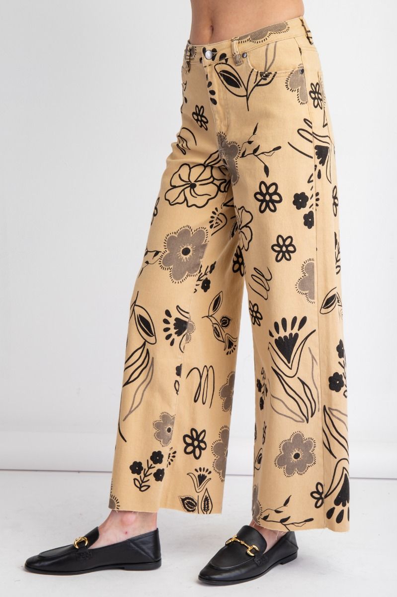 Ladies Floral Printed Washed Twill Wide Pants by Easel