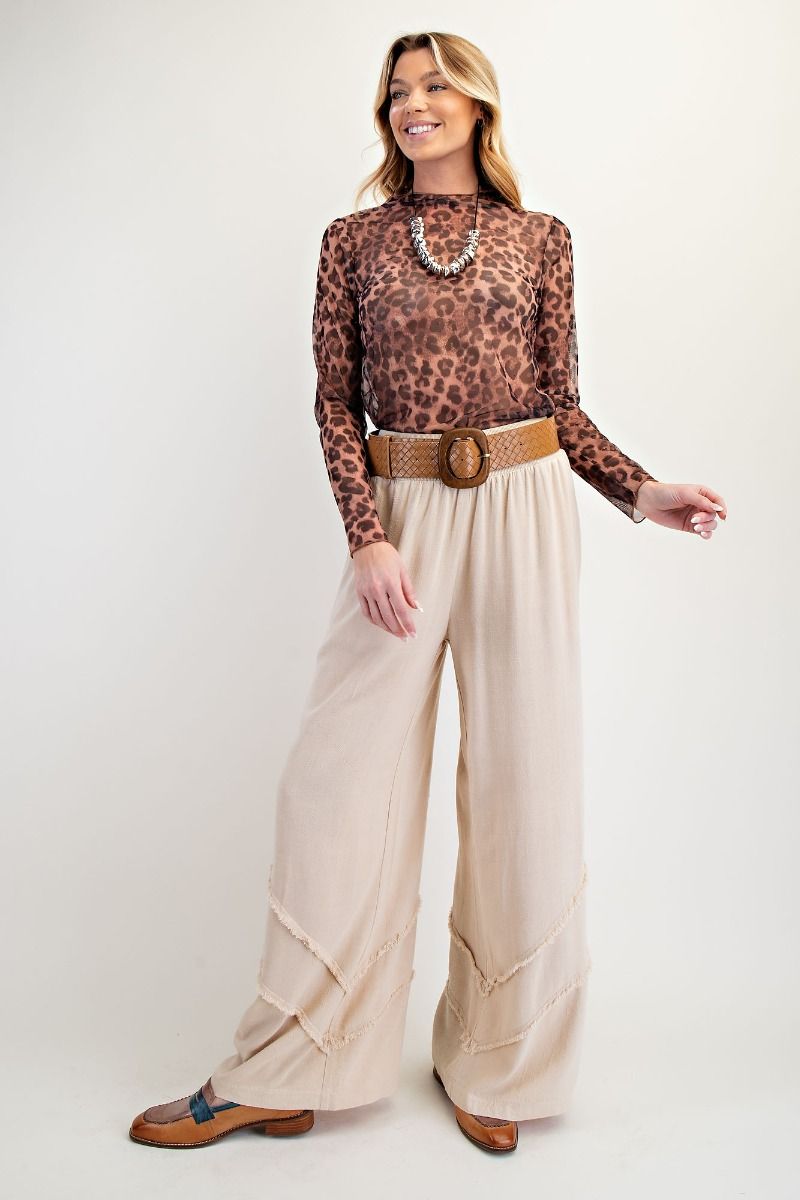 Ladies Animal Print Mesh Top by Easel-Brown