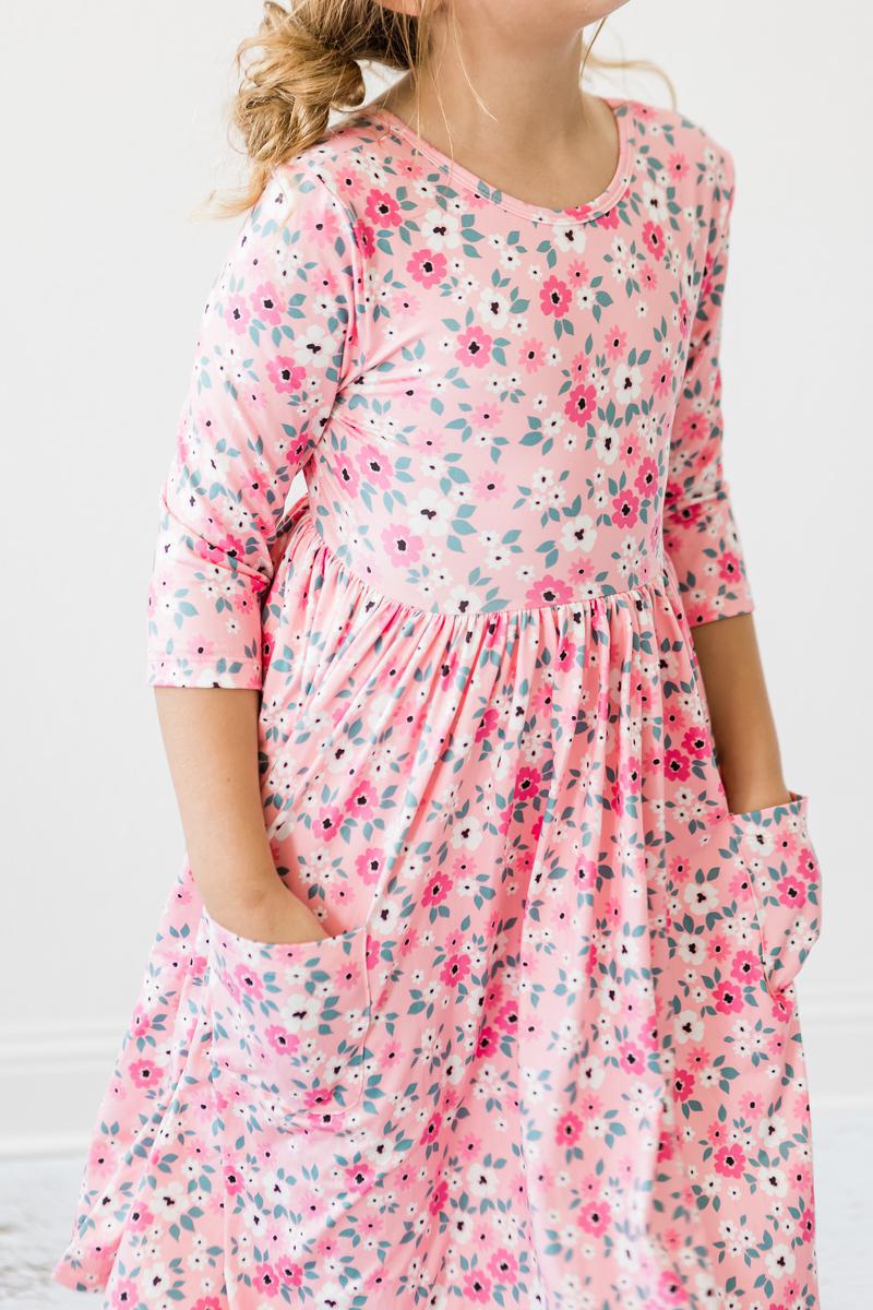 Girls Azalea 3/4 Sleeve Pocket Twirl Dress by Mila & Rose