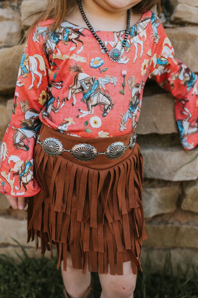 Girls Brown Fringe Suede Skirt by Shea Baby