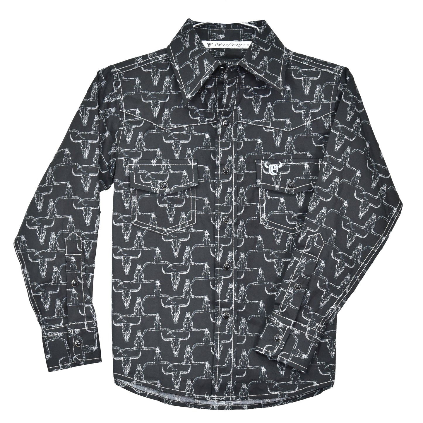 Boys Black/Grey Hombre Skull L/S Print Shirt by Cowboy Hardware