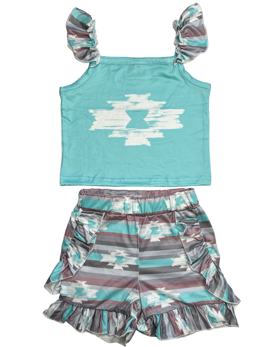 Girls Teal Aztec Short Set by Shea Baby