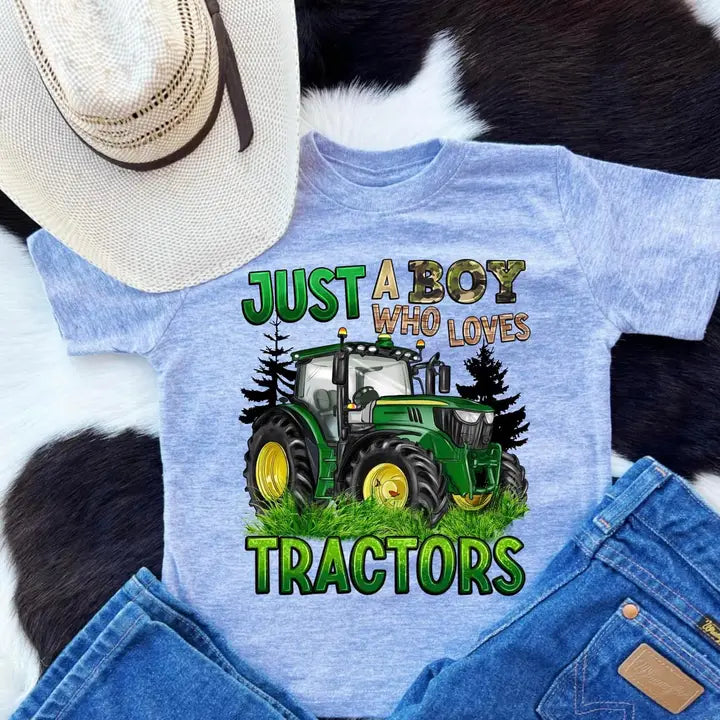 Boys Grey Just a Boy Who Loves Tractors T-Shirt by Buckin' Baby