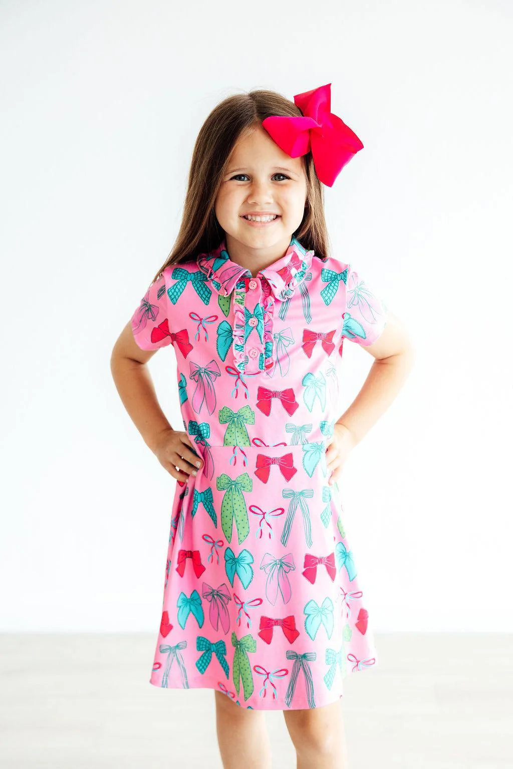 Girls Pink Twirls & Ties S/S Polo Dress by Mila & Rose
